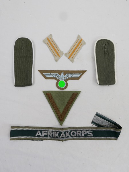 Afrika Korps Heer Abzeichen Brustadler + Gefreiten Winkel + Ärmelband + Schulterklappen + Kragenspie