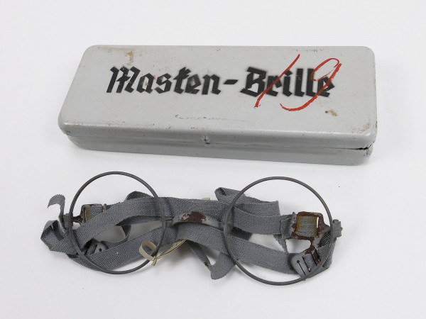 #G Wehrmacht Original Masken-Brille komplett mit Behälter Blechdose