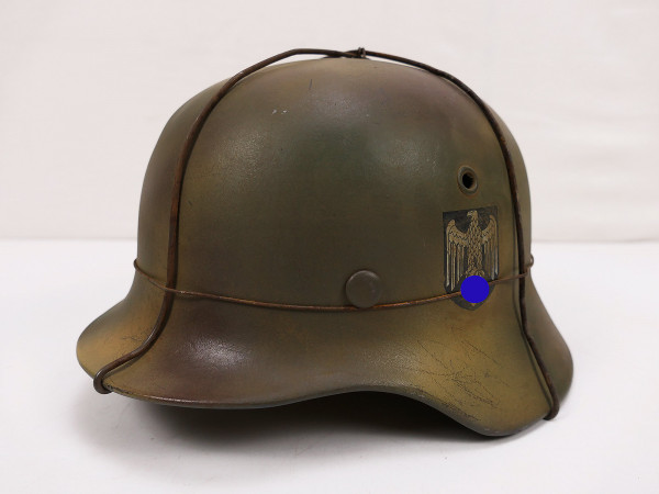 Wehrmacht Camouflage DD Stahlhelm M40 mit Helmfutter Gr.57 Normandie Tarnhelm Draht aus Museum