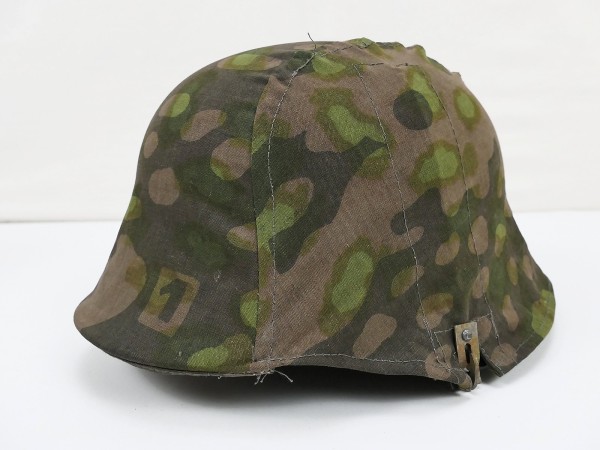 #CC Waffen SS Stahlhelm Helmbezug Platane 1/2 Overprint Helmtarnbezug original Tarnstoff mit Nr.