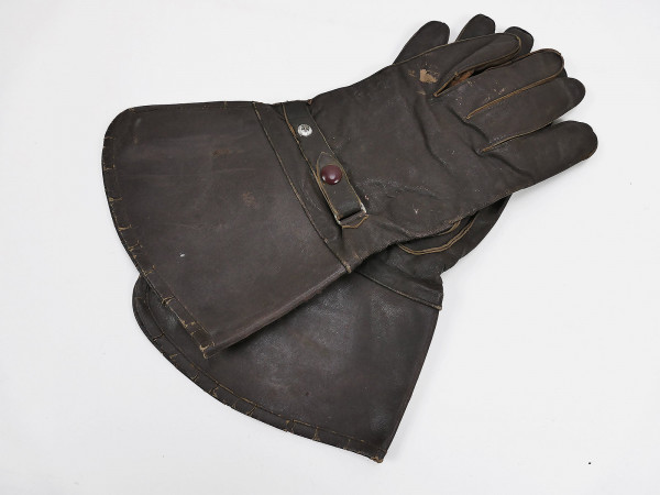 Wehrmacht Vintage Leder Handschuhe Kradmelder Flieger Stulpenhandschuhe #G