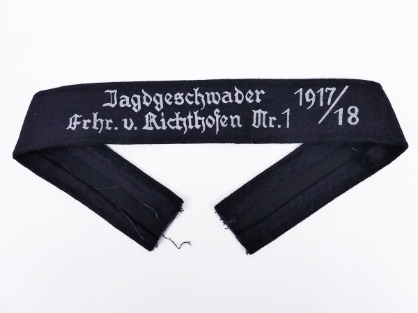 Luftwaffe Ärmelband Jagdgeschwader Frhr. v. Richthofen 1917/18 Druck auf Filz umgelegt