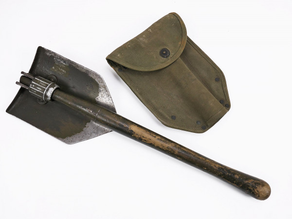 US ARMY Klappspaten AMES 1944 mit Tasche 1944 Entrenching Tool modifiziert