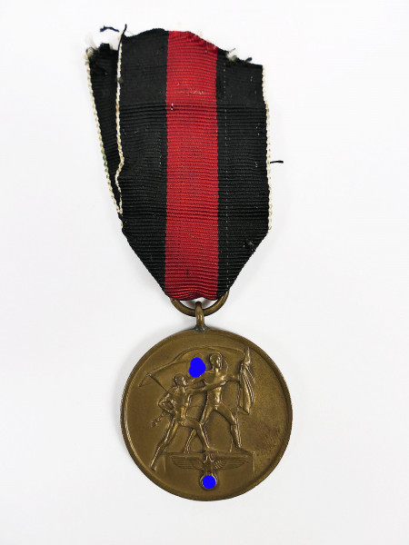 Anschlussmedaille Sudetenland ( 1. Oktober 1938 ) Medaille mit Bandabschnitt (Rot)