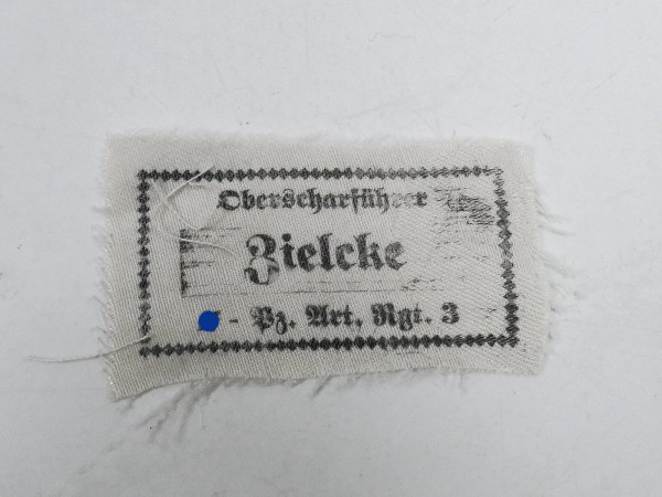 Waffen SS Uniform / Mützen Etikett "ZIELKE" Namensetikett Wäsche Ausrüstung