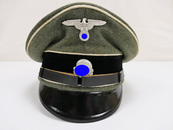 Waffen SS Schirmmütze Offizier (aber mit Leder Sturmriemen) Gr.59 mit Metall Effekten