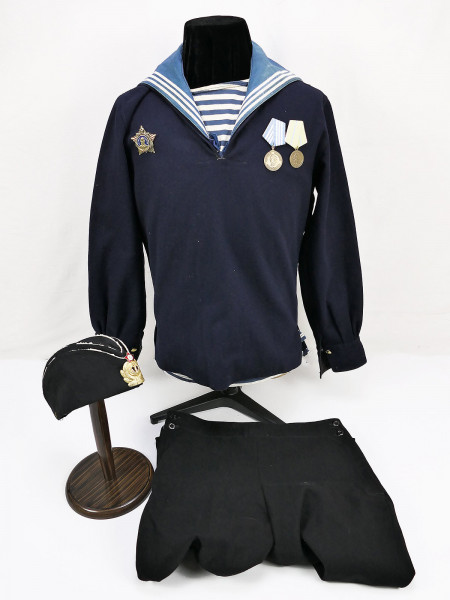 Russisches Marine Matrosen Uniform Ensemble Hose Jacke Leibchen Schiffchen Russland