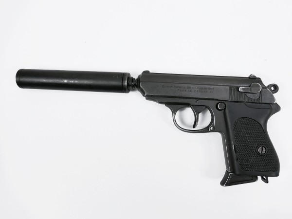 Wehrmacht Polizei Kurzpistole Kal. 7.65 Automatische Pistole Deko PPK mit Schalldämpfer