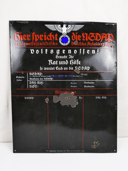Großes Emailleschild .... Hier spricht die NSDAP .... sehr guter Zustand 65x80cm