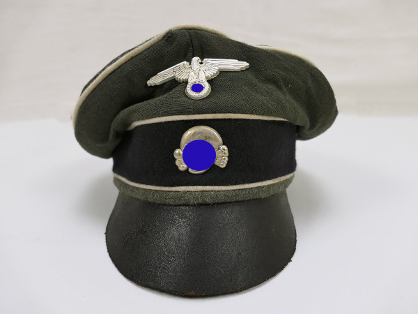 Waffen SS VT Schirmmütze Crusher Cap Doppia Faccia feldgrau Gr.59 mit Metalleffekten aus Museum