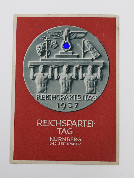 #32 Original farbige Propaganda Postkarte Reichsparteitag Nürnberg 1937 vom Parteitag gelaufen