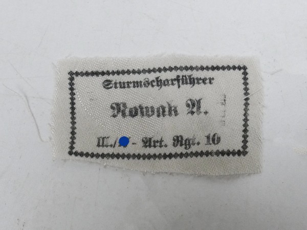 Waffen SS Uniform / Mützen Etikett "NOWAK" Namensetikett Wäsche Ausrüstung