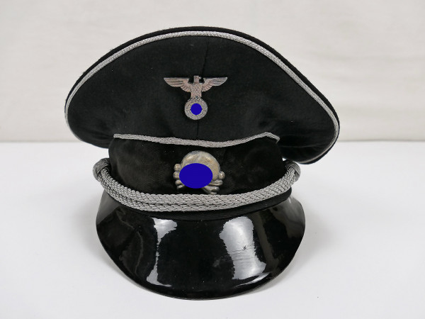 SS / SSVT frühe Schirmmütze schwarz Gr.54 mit frühen Metall Effekten