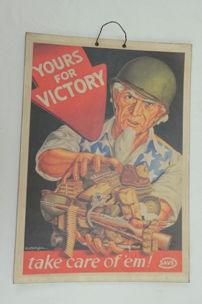 US Vintage Schild Plakat Karton - US Army - Yours For Victory Take Care Of `em