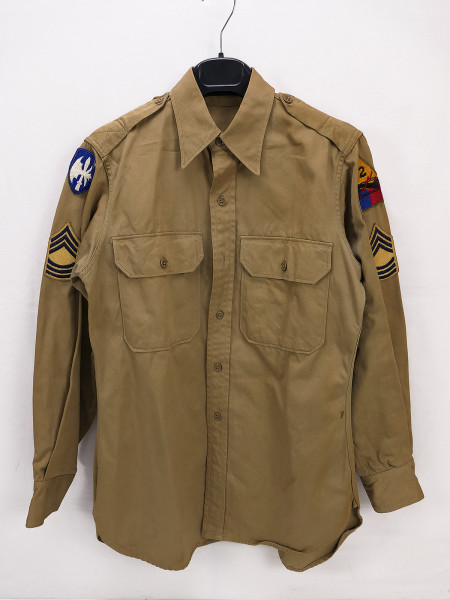 US Army Khaki Cotton Shirt Korea Feldhemd 1948 2nd Armored Division 14 1/2 x 32