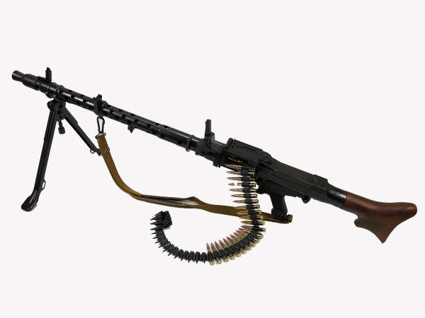 Wehrmacht Maschinengewehr MG34 Deko Modell mit Trageriemen und MG Gurt Sonderumbau 23/01 0025