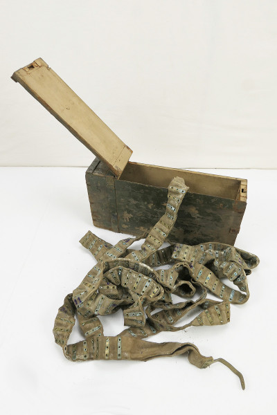 Schwarzlose Munitions Holzkiste mit Munitionsgurt Stoffgurt Reichswehr 1920-1930er Jahre