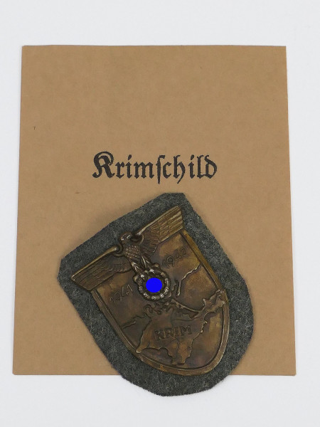 Wehrmacht Ärmelschild Krim 1941 1942 Krimschild F.A.B. mit Verleihungstüte