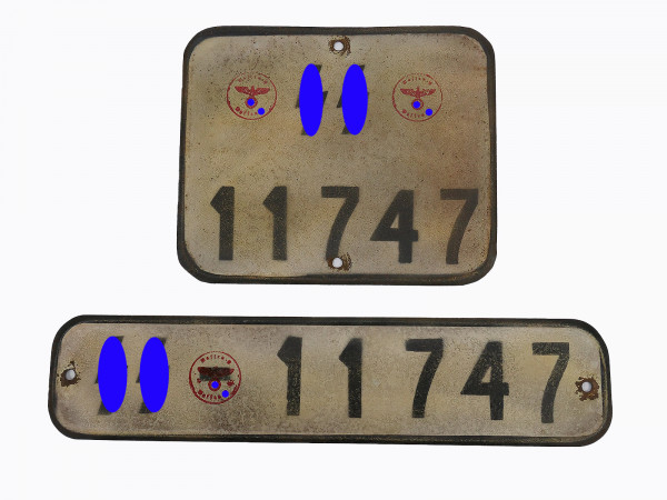 #D/ Waffen SS Satz Nummernschild KFZ Kennzeichen Kübelwagen VW82 Schwimmwagen VW166