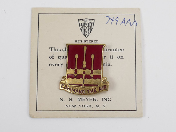 #B US WW2 Military Unit Crest Insignia 749th Anti Aircraft Artillery BN DUI Pin Medal Badge Abzeiche