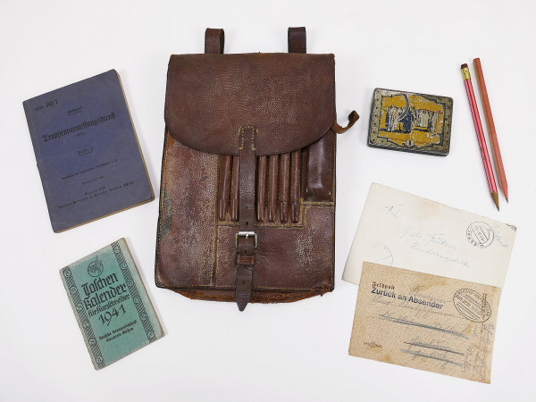 Wehrmacht Original Kartentasche Braun Leder Meldetasche 1938 mit Inhalt