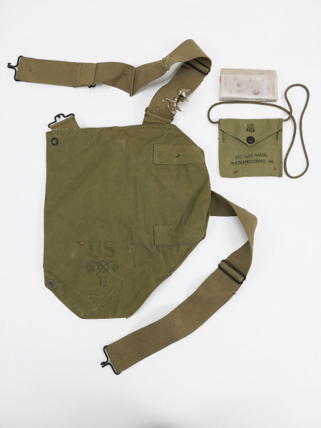 Original US ARMY Service Gas Mask Bag Gasmaskentasche khaki + Waterproofing Kit M1
