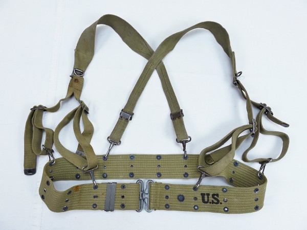 Original US Army WW2 SET Pistol Belt Lochkoppel 1942 + Suspenders 1942