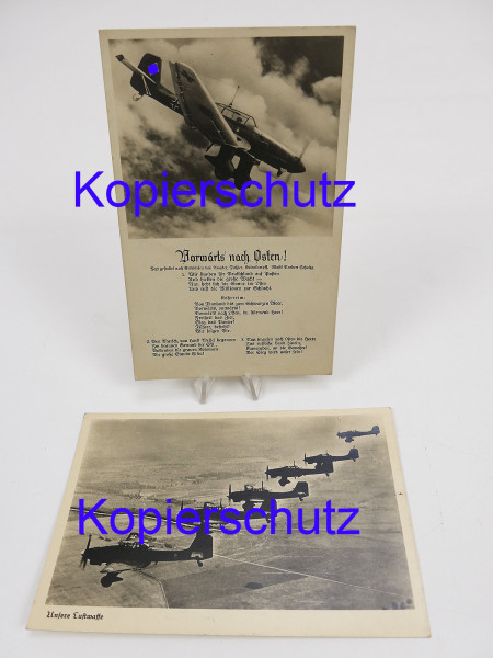 #83/ 2x Postkarte PK Luftwaffe Propaganda Plakat Vorwärts nach Osten + Unsere Luftwaffe Weltkrieg