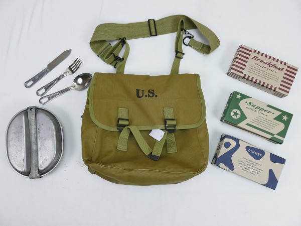 SET US ARMY WW2 M-1936 Musette Bag Tasche M36 Khaki Kochgeschirr Essbesteck
